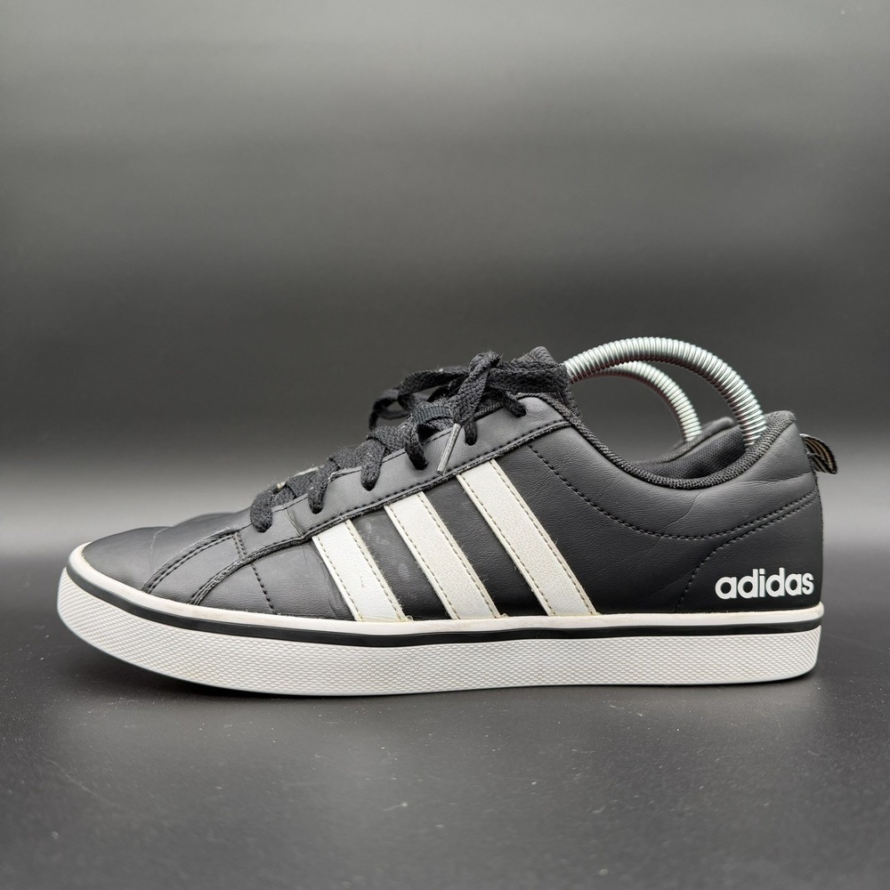 Adidas Trainers Mens Size 8 VS Pace Black White Leather Casual Red Bottom Shoes